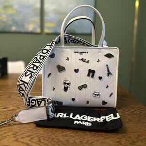 NWT！Karl Lagerfeld MAYBELLE Duo Top Handle Satchel with Pins Women -WHITE
